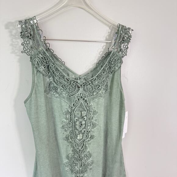Soft Surroundings Tank Top Burnout Washed Embroidered Boho Artsy L Green New - Picture 3 of 6